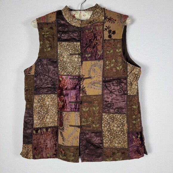 Coldwater Creek Women's Medium Brown Patchwork Oriental Sleeveless Vest Top - Picture 1 of 8